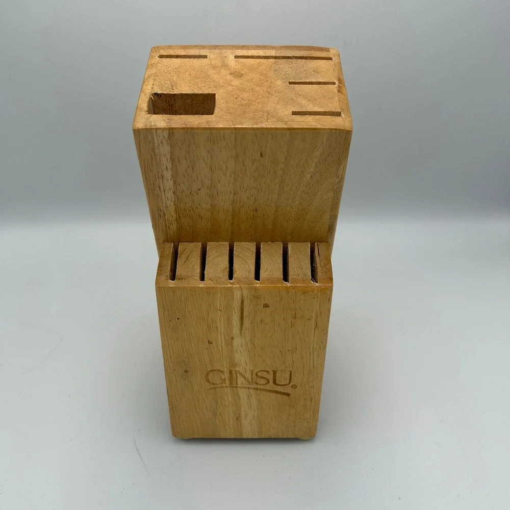 Ginsu Knife Block Holder 11 Slot Natural Wood Blond Solid Butcher
